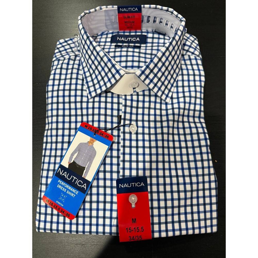 Nautica men’s stretch performance dress shirt size medium 34/35 neck 15-15.5 NEW